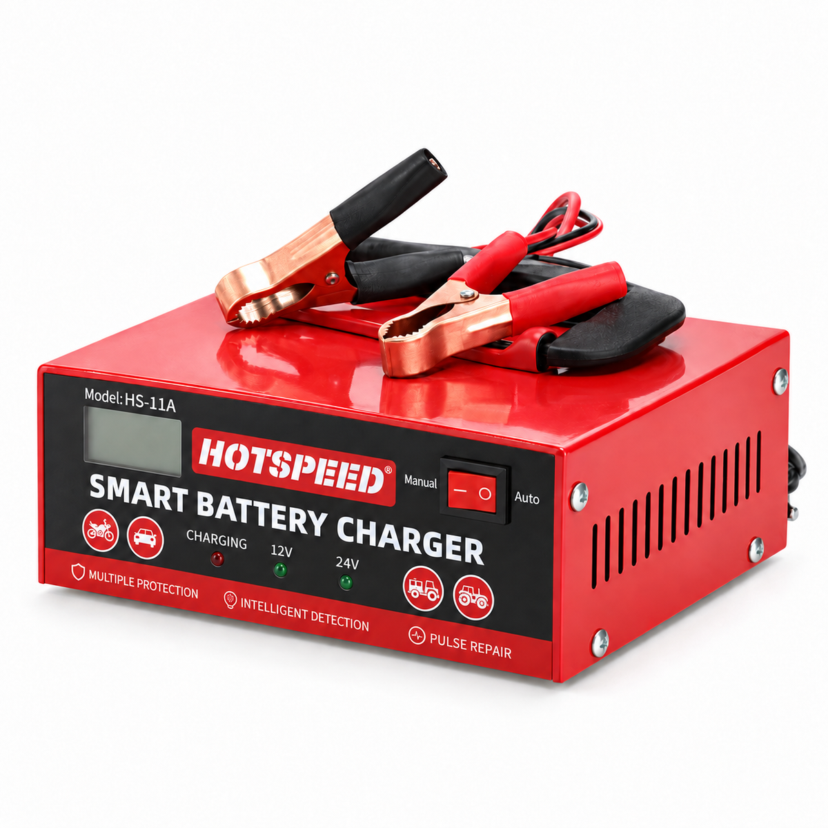 HOTSPEED HS11-A 160W red battery charger with carrying handle and clamps