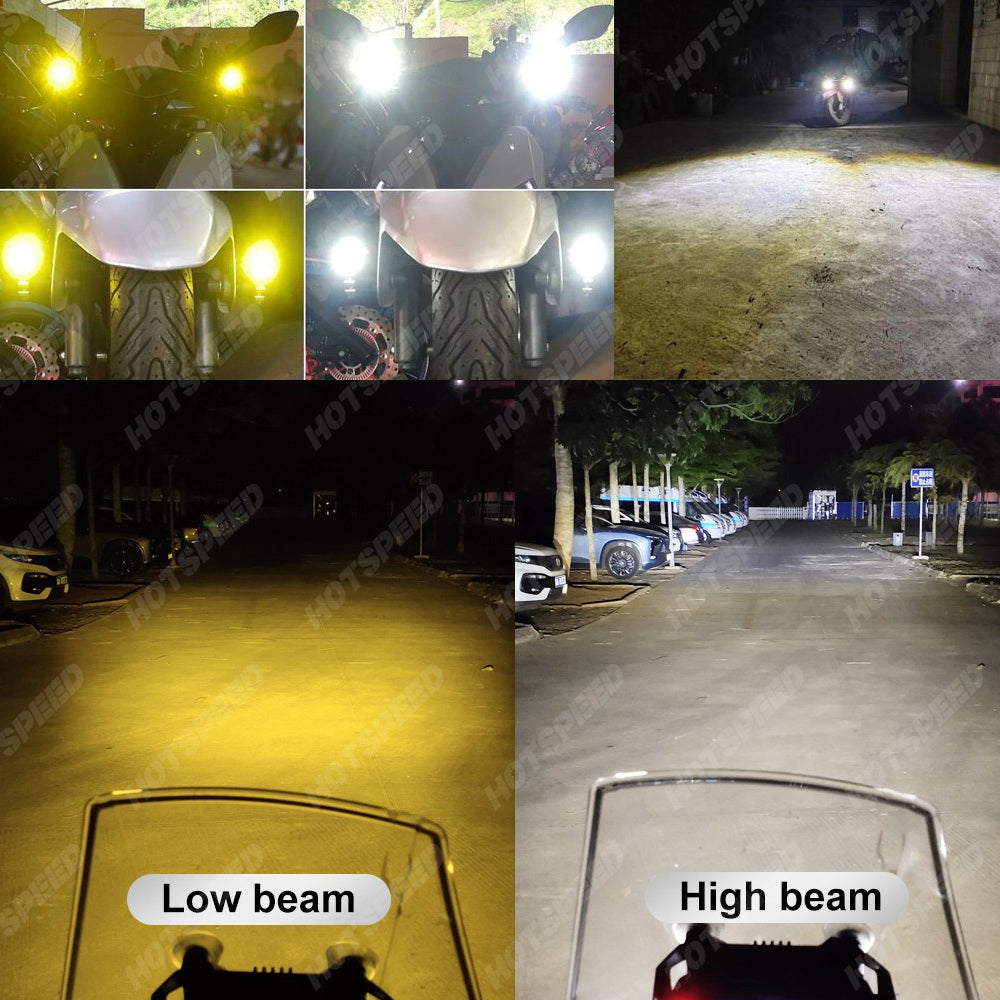 HOTSPEED Mini Driving Light With Free Switch Universal Low Beam White & High Beam Yellow Heavy Duty
