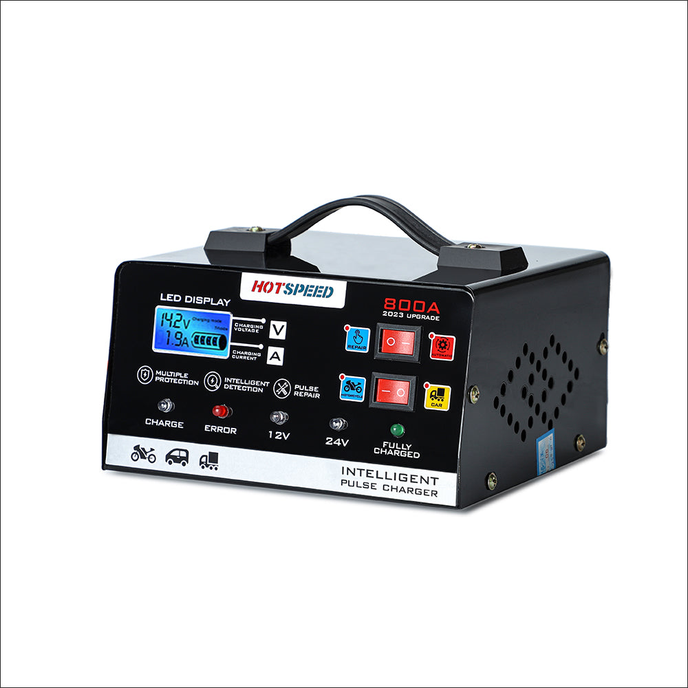 HOTSPEED Car Battery Charger Heavy Duty 12V 24V Intelligent Pulse Repair Fast Charging HS-800A