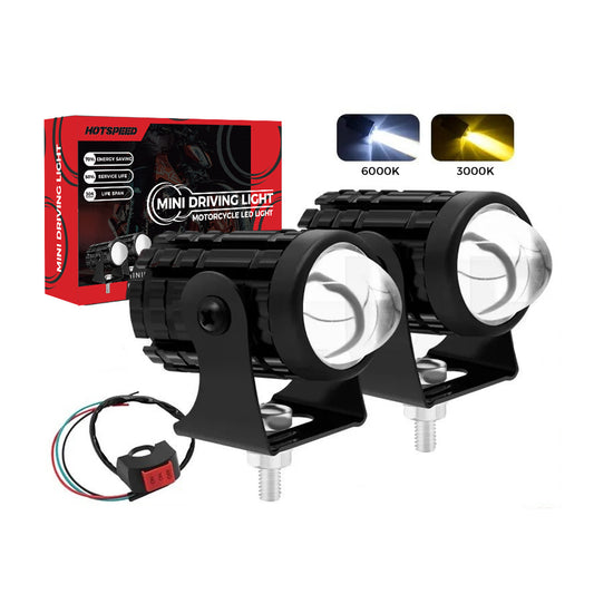 HOTSPEED Mini Driving Light With Free Switch Universal Low Beam White & High Beam Yellow Heavy Duty