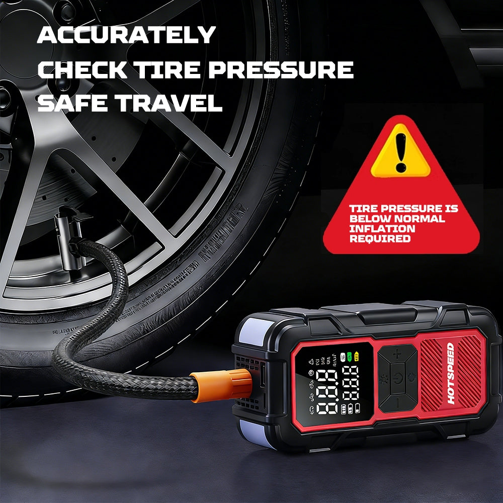 HOTSPEED 4 IN 1 Jump Starter For Car Heavy Duty With Tire Inflator Power Bank Emergency Light